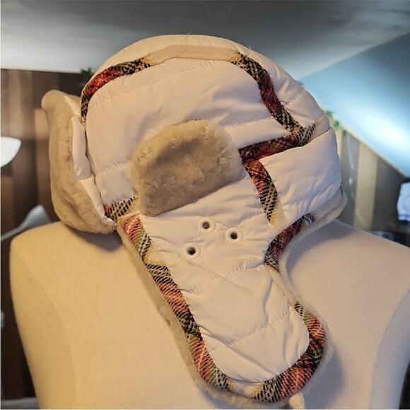 J.Crew White Tartan Shearling Plaid Trapper Hat with Ear Flaps main image 6